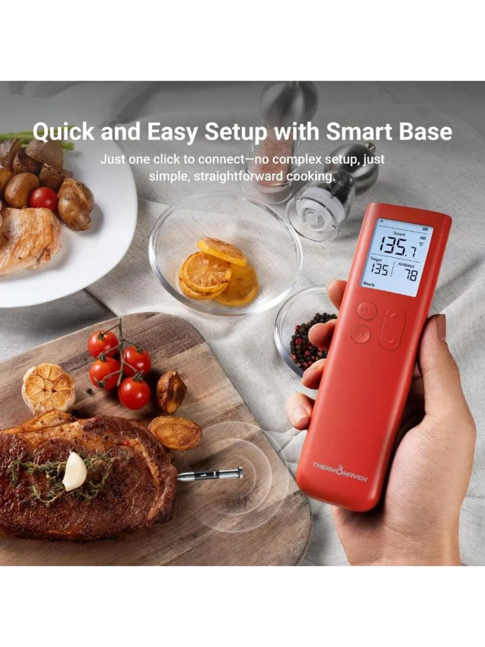 Smart Wireless Meat Thermometer with Standalone Base - Accurate Cooking Tool